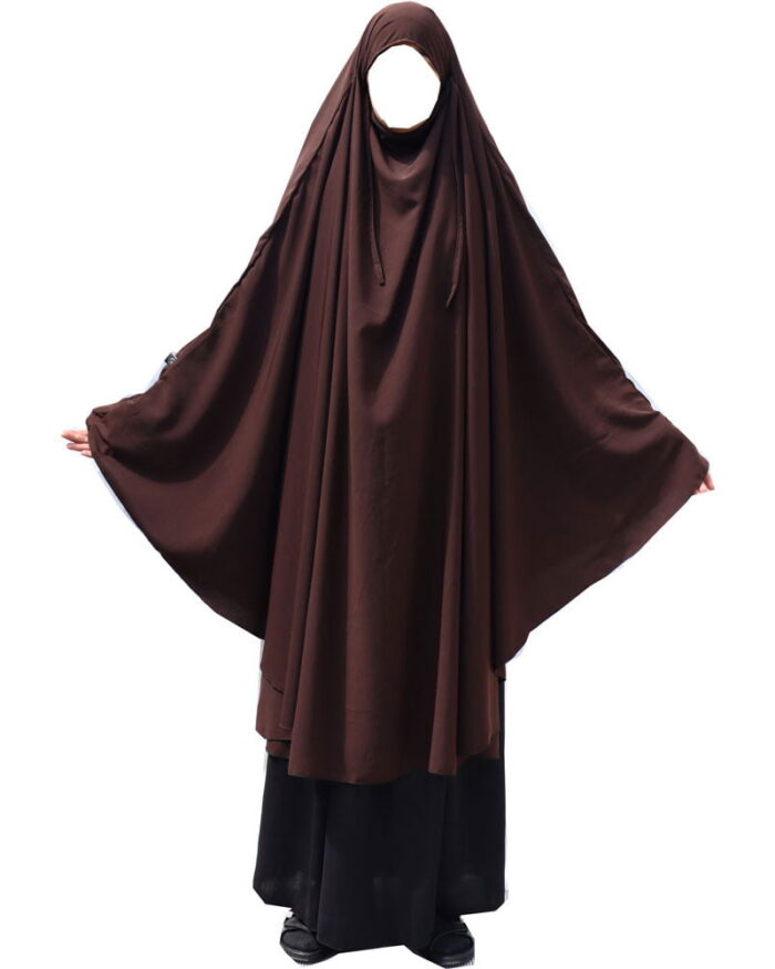 Long dark brown chocolate khimar wide width, long length with niqab